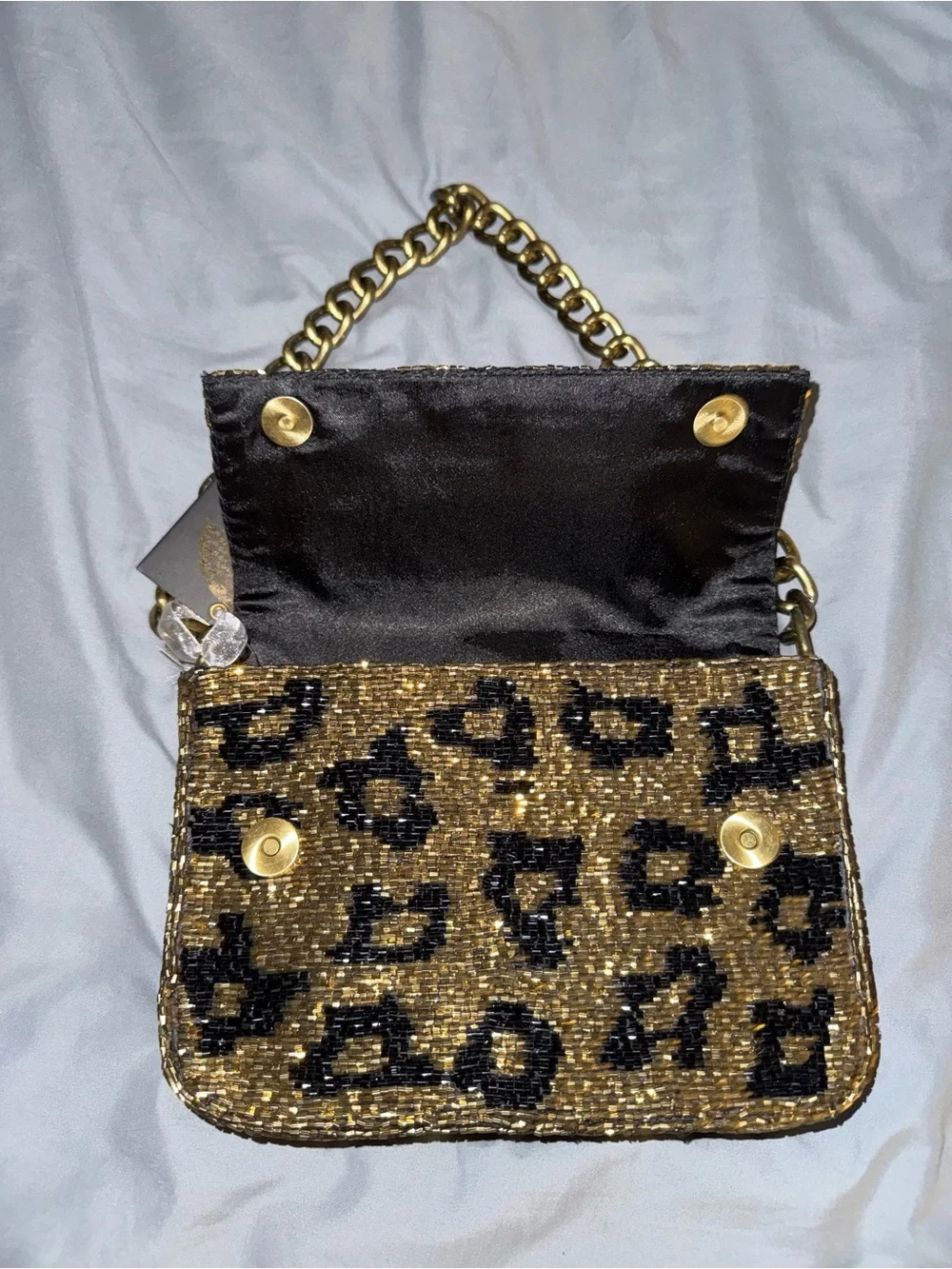 Beaded Cheetah Gold Chain Shoulder Bag Handmade in India New with Tags